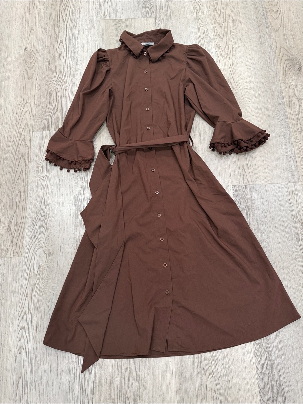 Love + design Women’s Brown Button-Front Midi Dress with Tie Waist